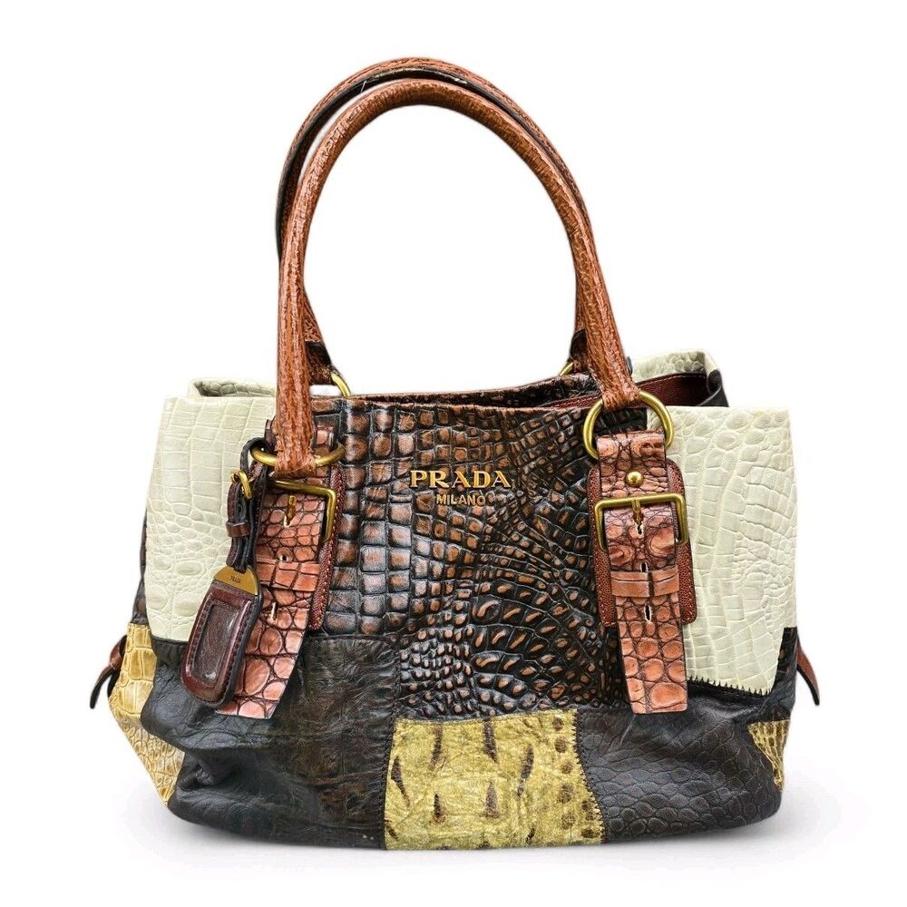 Rare Prada Exotic Leather Patchwork Tote Python with Crocodile, Large